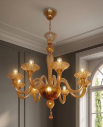 Importante Lampadario Vintage in Vetro di Murano Originale